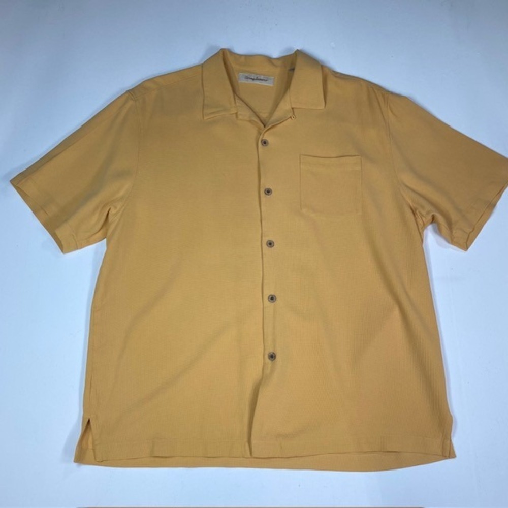 Tommy‎ Bahama Mens XL Silk Waffle Weave Camp Shirt Yellow Short Sleeve TB37711